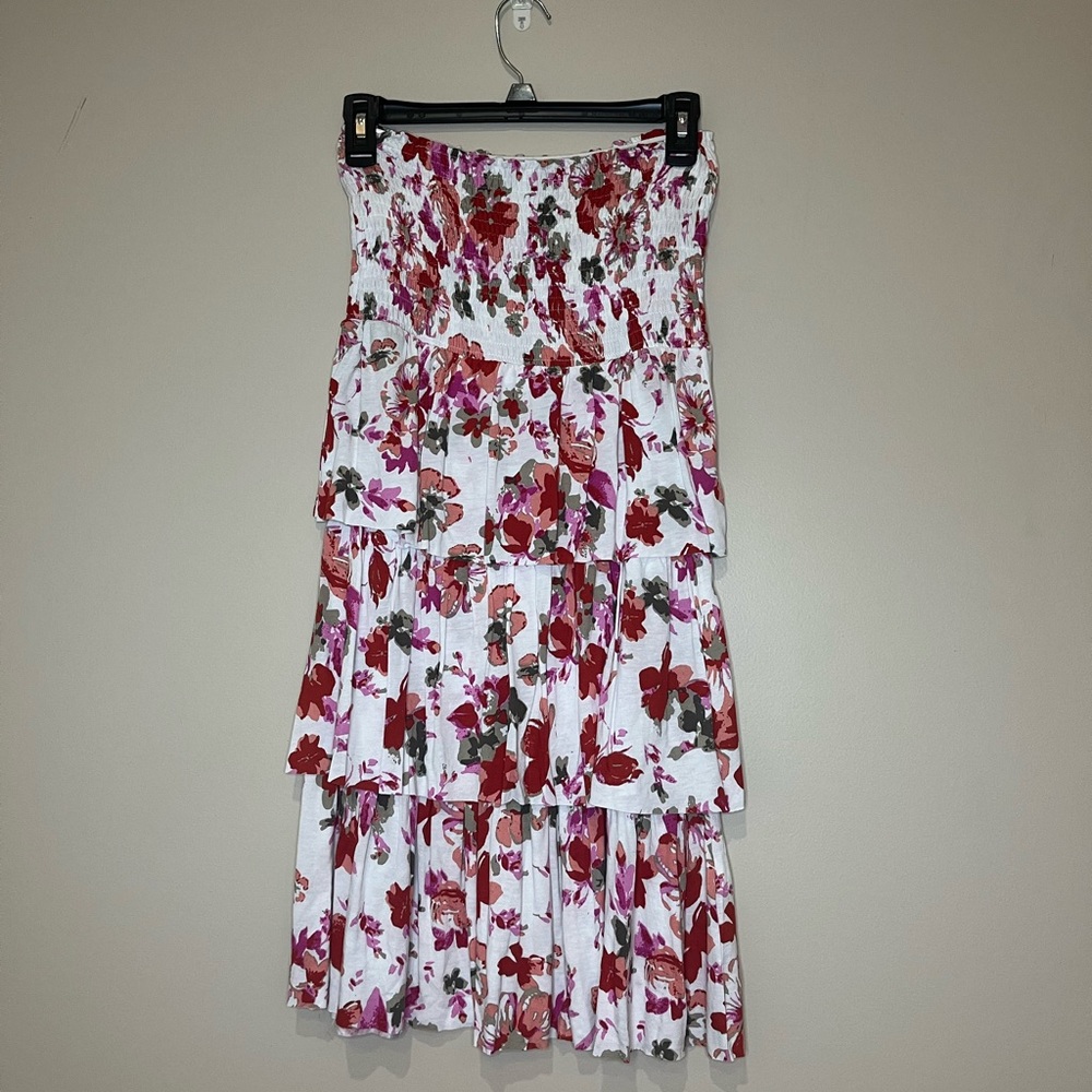 Venus Lascana Floral Print Smocked Tube Strapless Flowy Ruffle Mini Dress- small